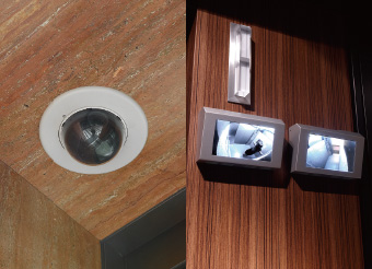 （左）防犯カメラ／（右）エレベーター内モニター